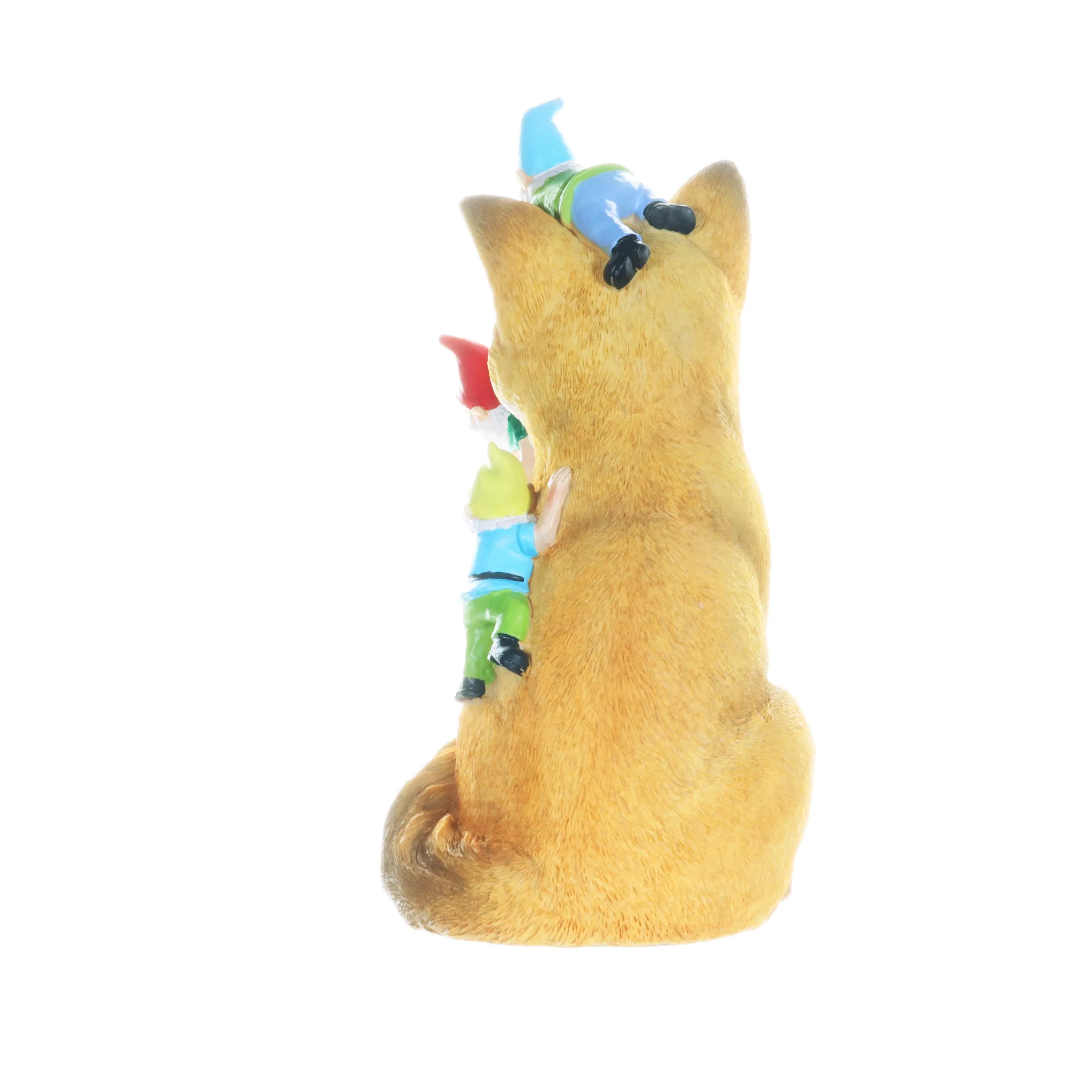 Fox Garden Statue with Gnomes, Hand Painted, UV-Treated Resin, 6.5 x 12 Inches