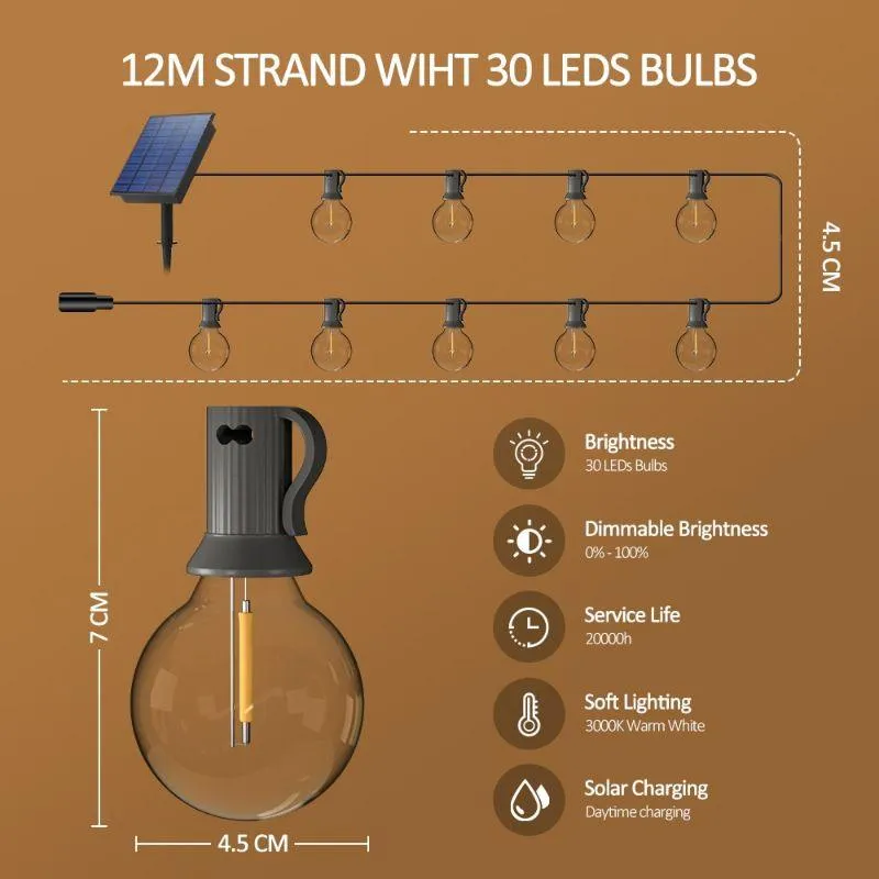 G40 Solar String Lights Outdoor – Waterproof LED Patio Lighting