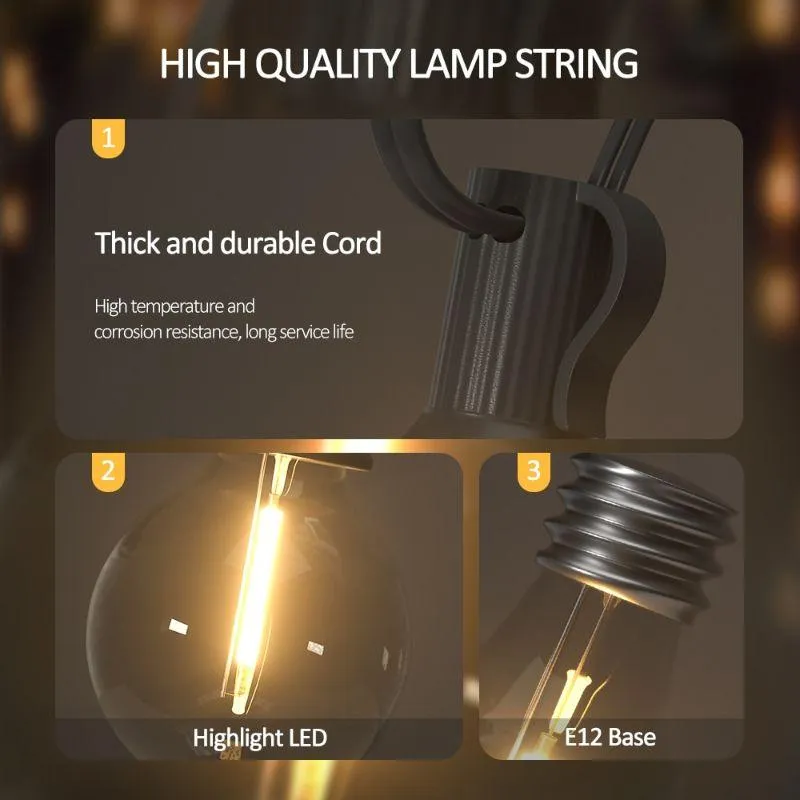 G40 Solar String Lights Outdoor – Waterproof LED Patio Lighting