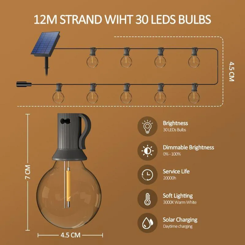 G40 Solar String Lights Outdoor – Waterproof LED Patio Lighting