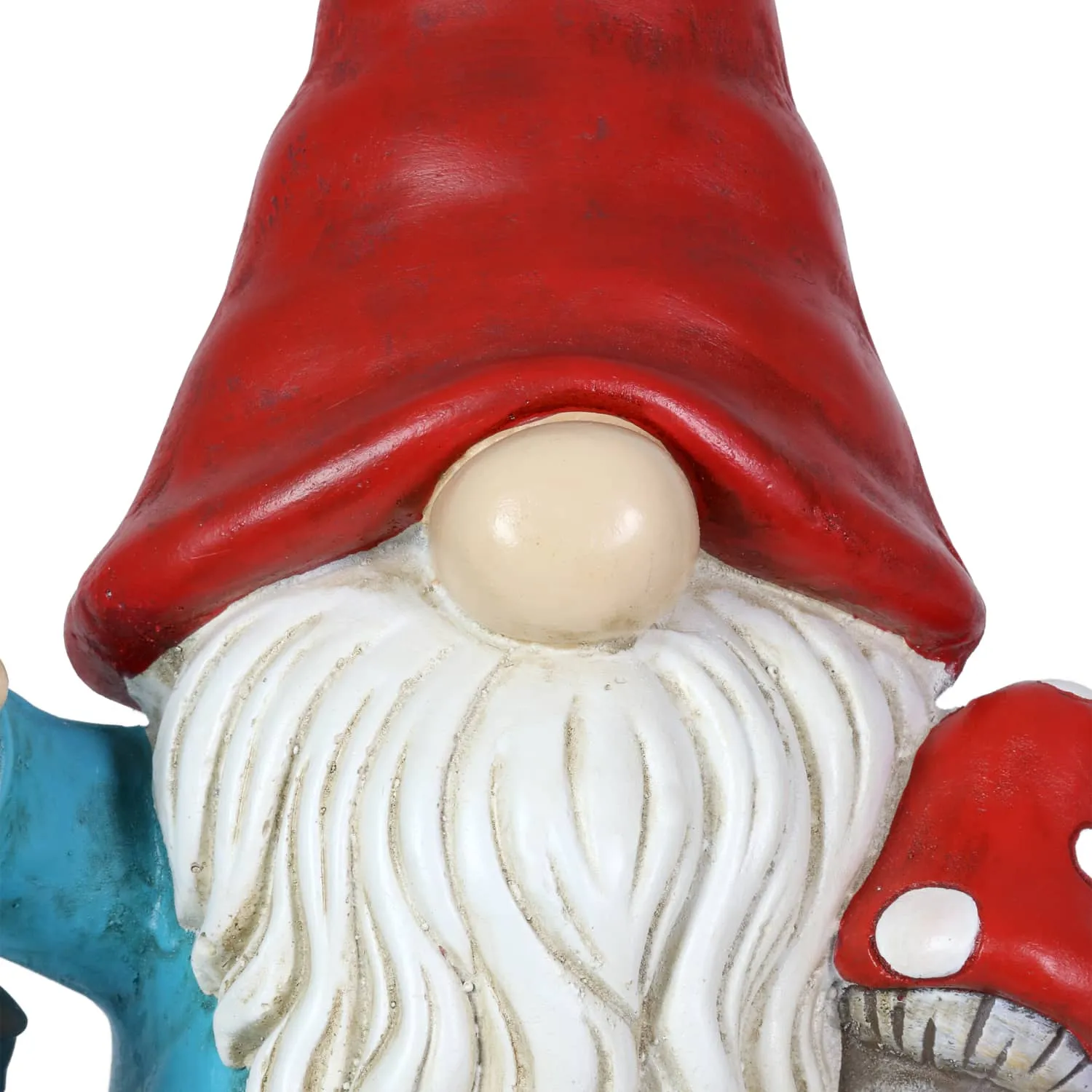 Garden Gnome With Solar Lantern and Mushroom Statuary, 11 by 19 Inches