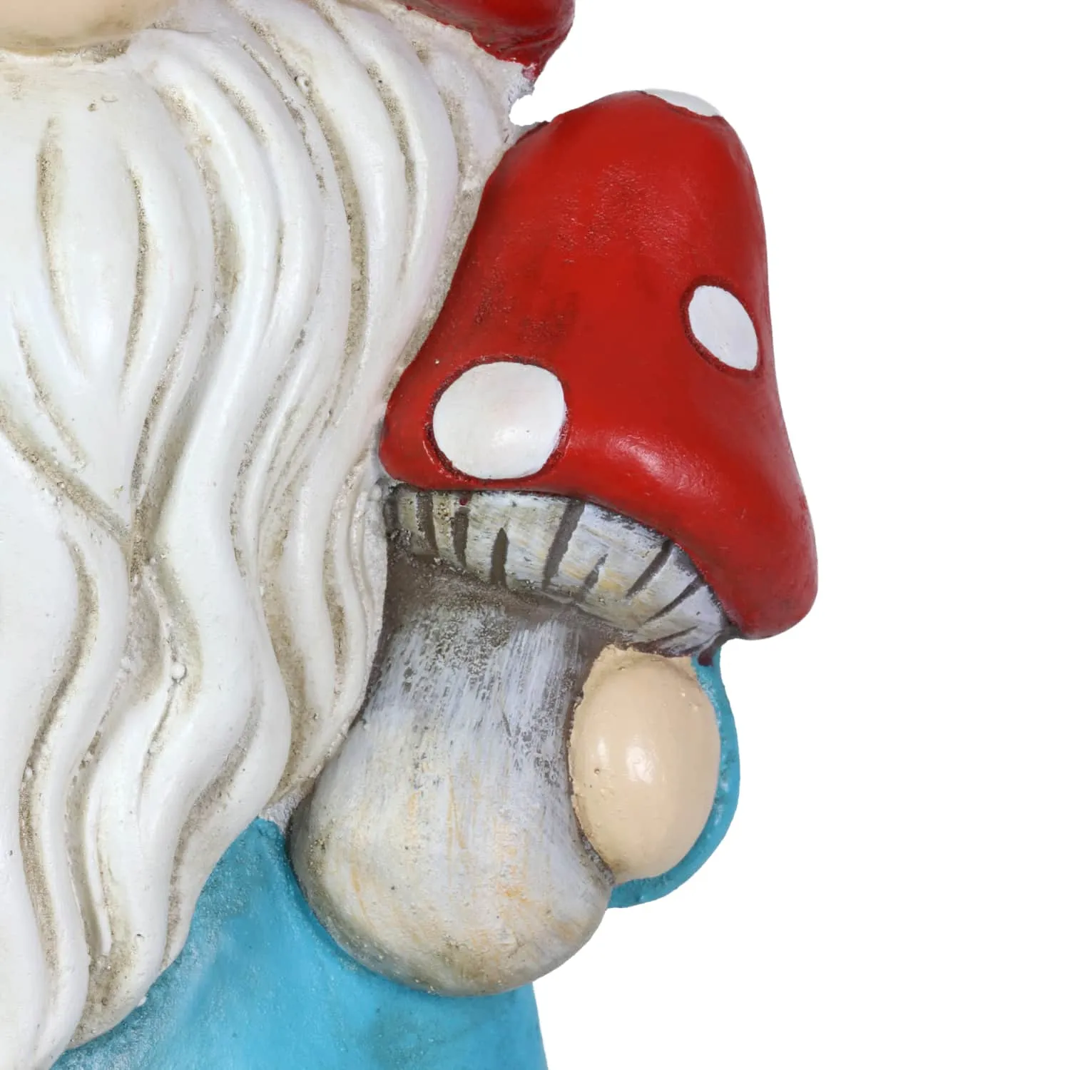 Garden Gnome With Solar Lantern and Mushroom Statuary, 11 by 19 Inches