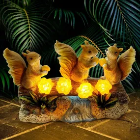 Garden Solar Squirrel Statue Waterproof with 4 LED Lights