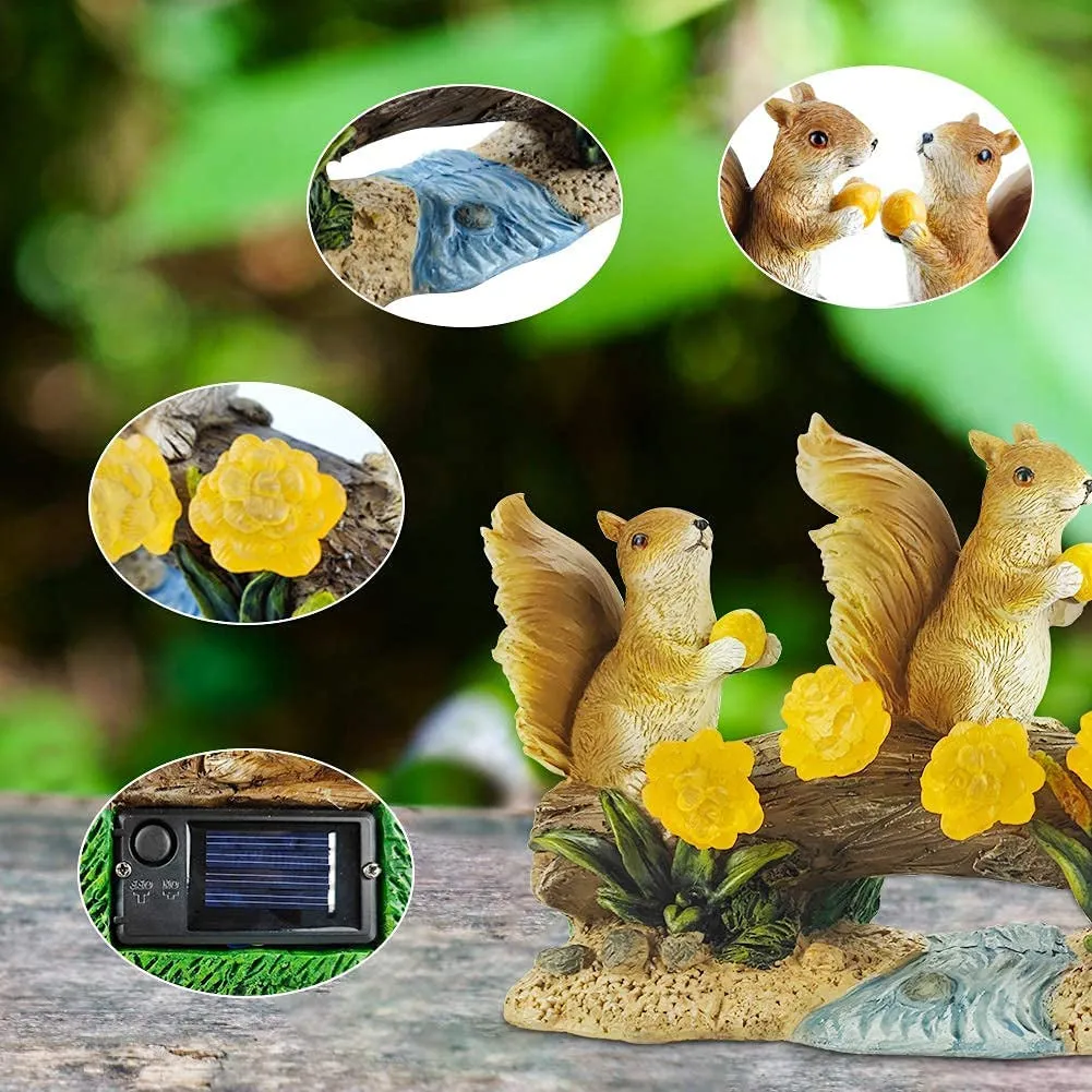 Garden Solar Squirrel Statue Waterproof with 4 LED Lights
