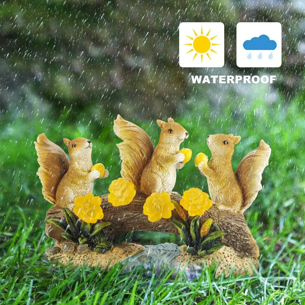 Garden Solar Squirrel Statue Waterproof with 4 LED Lights