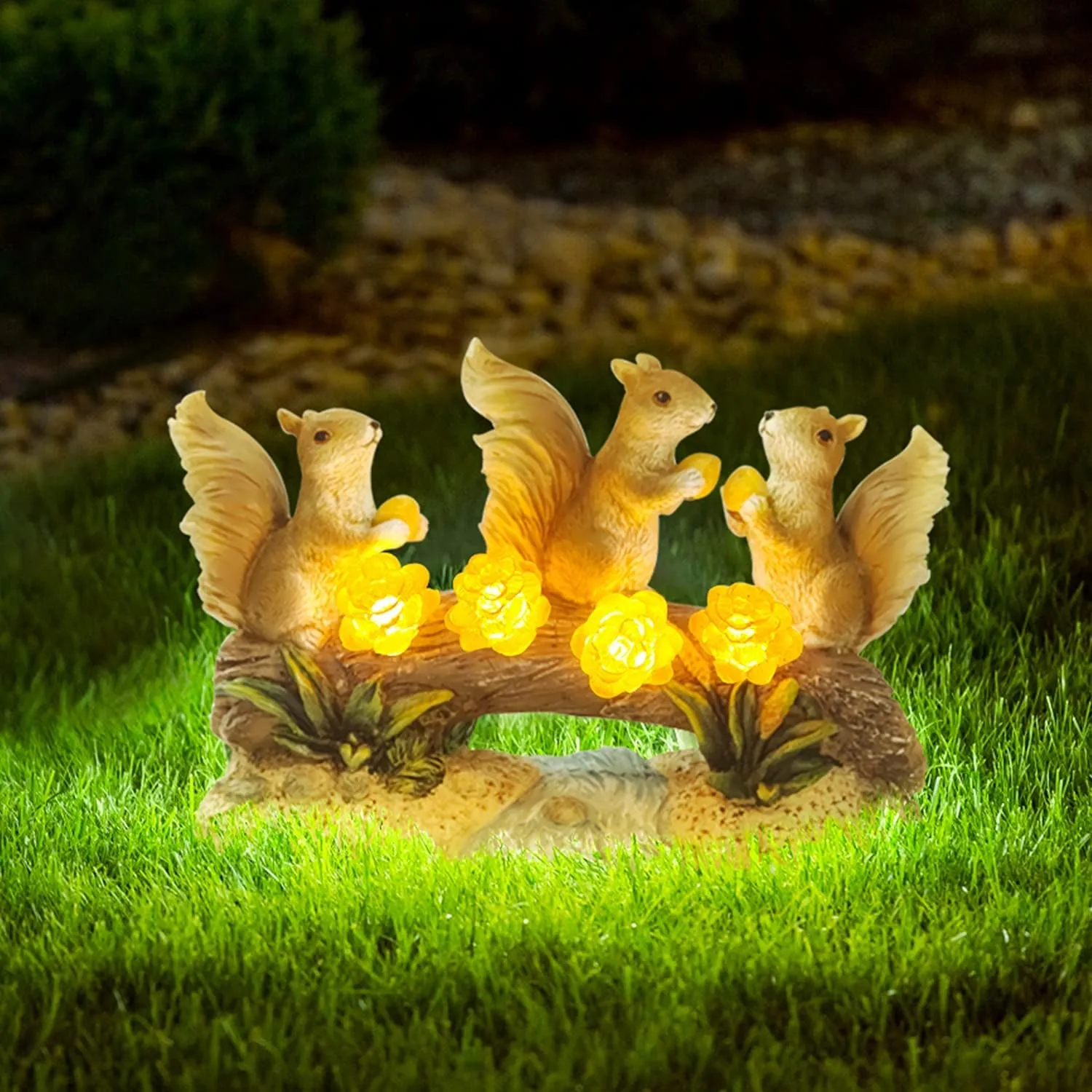 Garden Solar Squirrel Statue Waterproof with 4 LED Lights