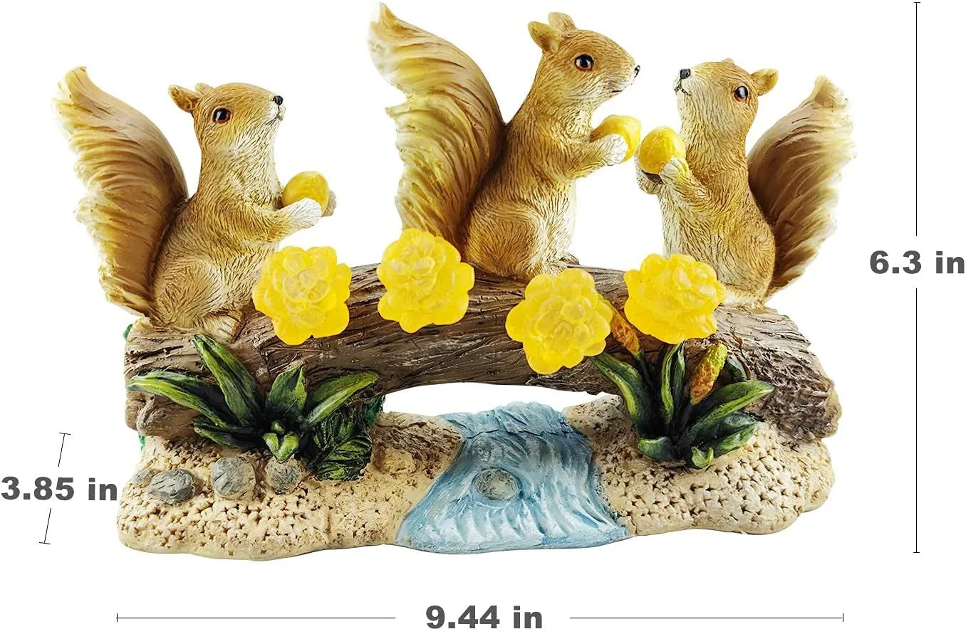 Garden Solar Squirrel Statue Waterproof with 4 LED Lights