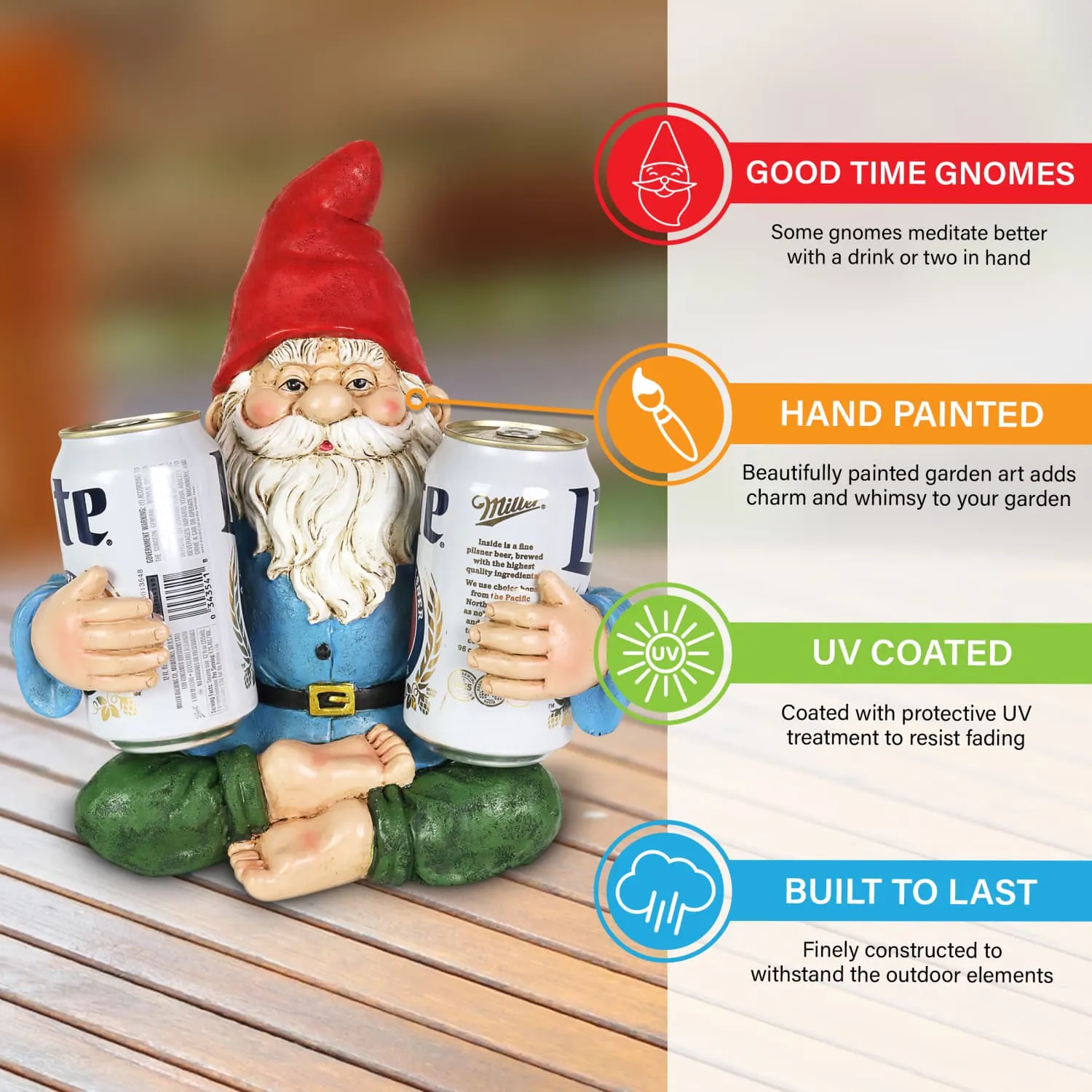 Good Time Two Drink Holding Lotus-Sitting Yoga Gnome Statue, 10 by 11.5 Inches