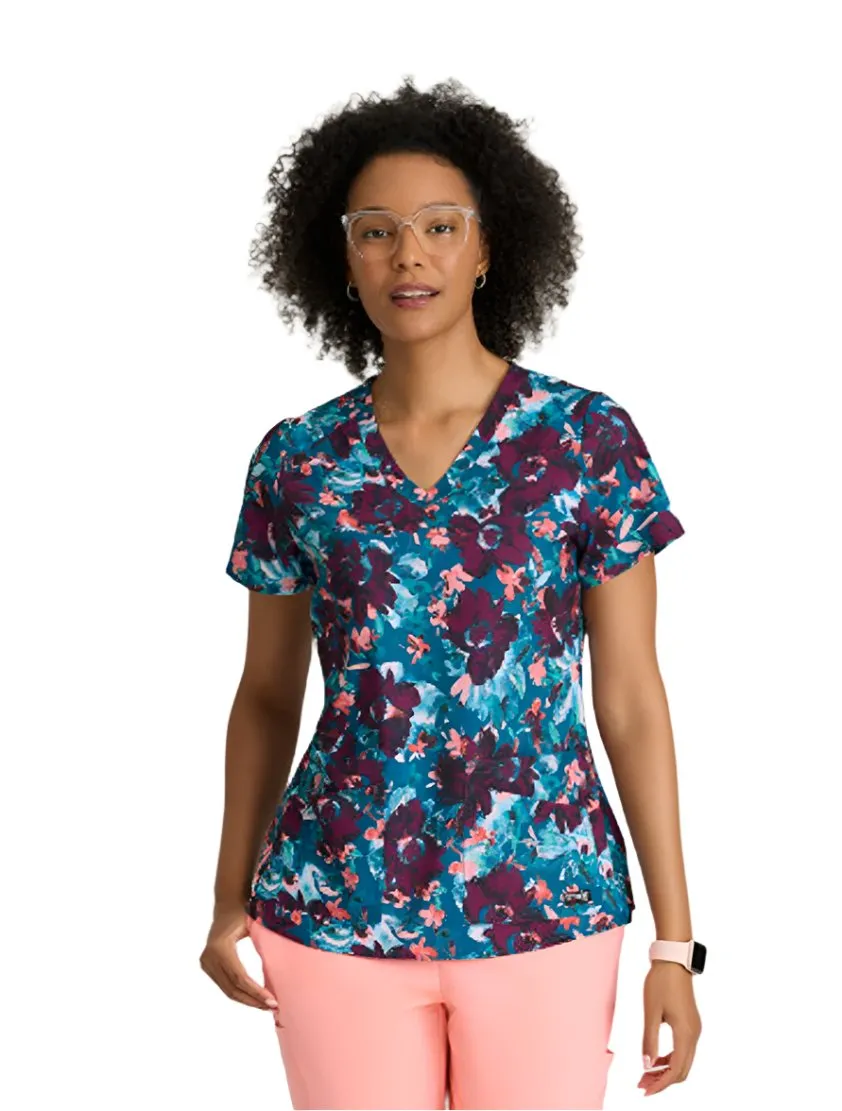 Grey's Anatomy Stretch™ by Barco Ella Print Top 4-Pocket Print Scrub Top