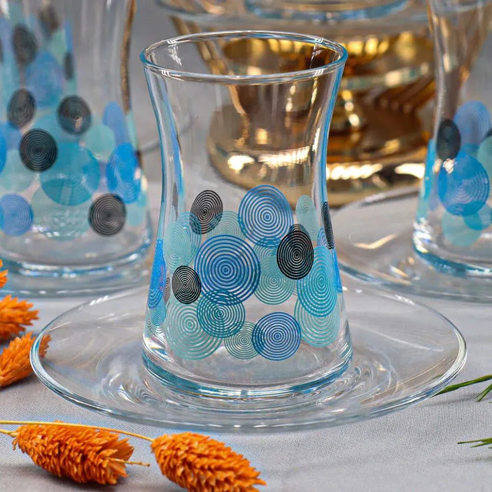 Hareli Turkish Teacups and Plates, 12 Pcs, 5.4 Oz (160 cc)