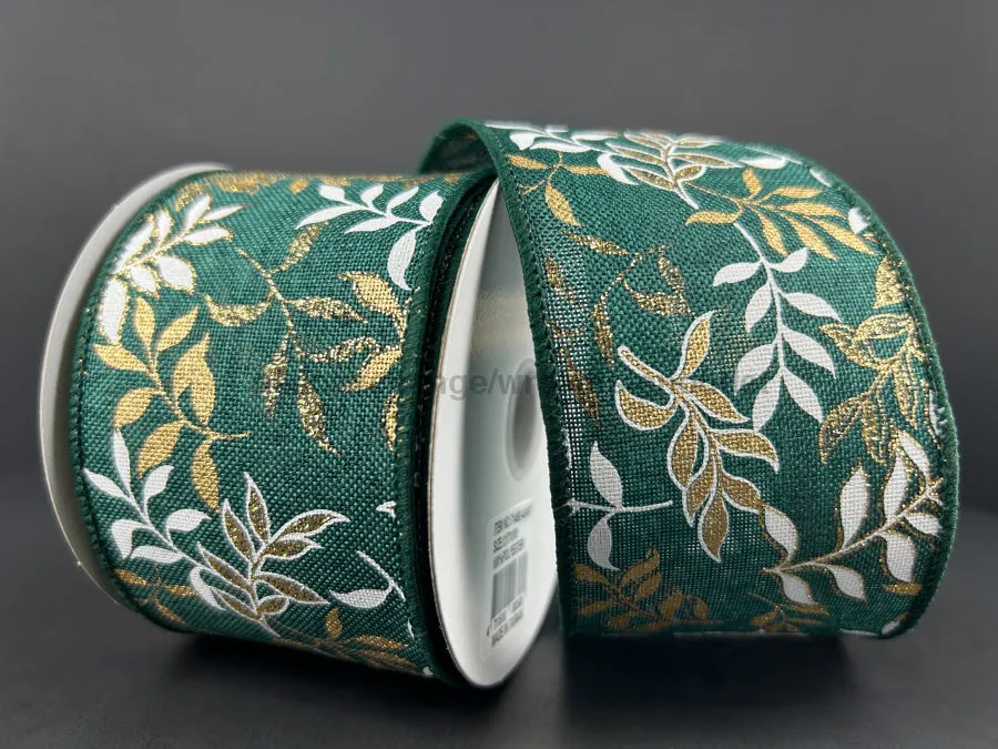 Hunter Linen with White/Gold Pressed Branches, 2.5"X10Y 71492-40-07