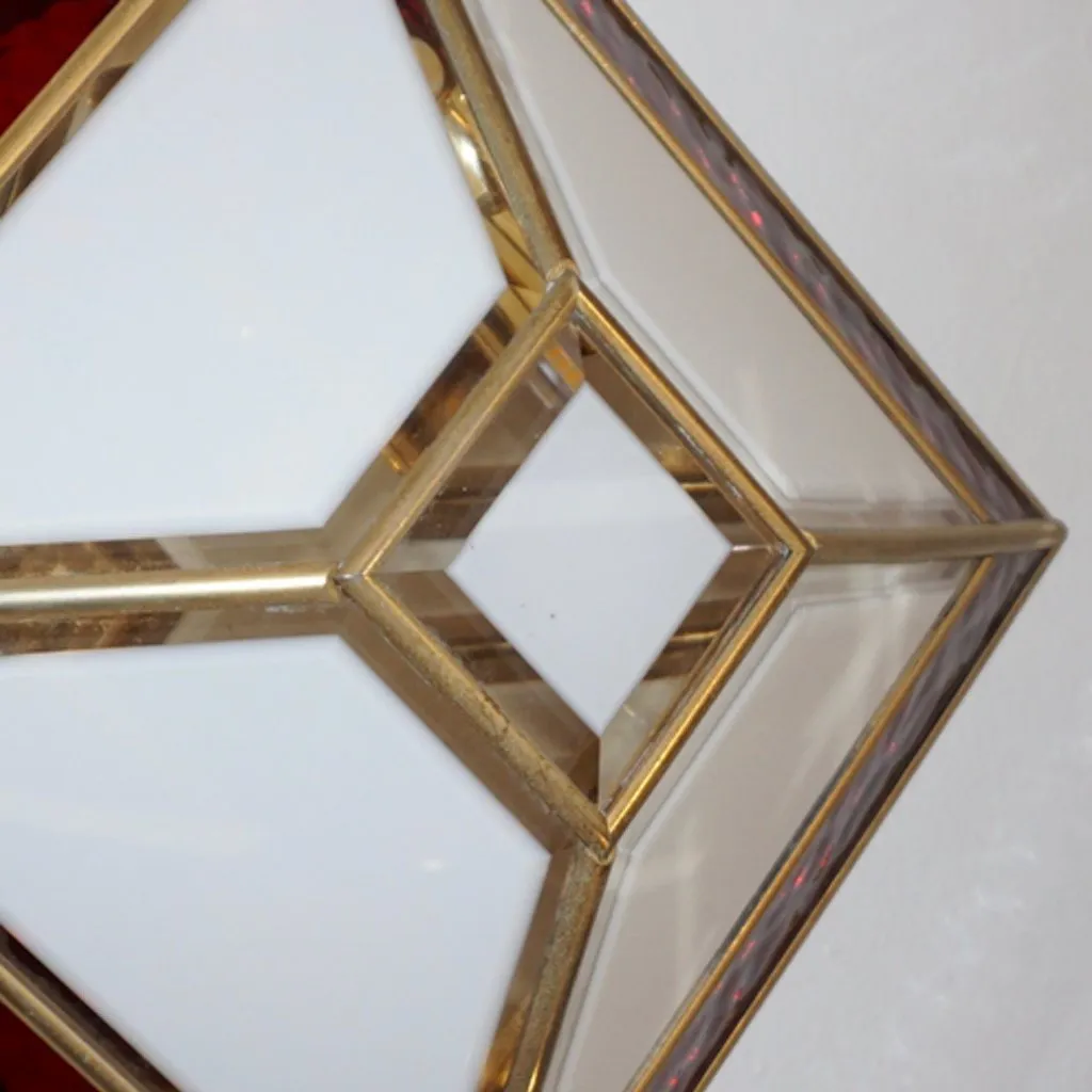 Italian 1950s Art Deco Style Pair of Red White Frosted Glass Sconces/Flushmounts