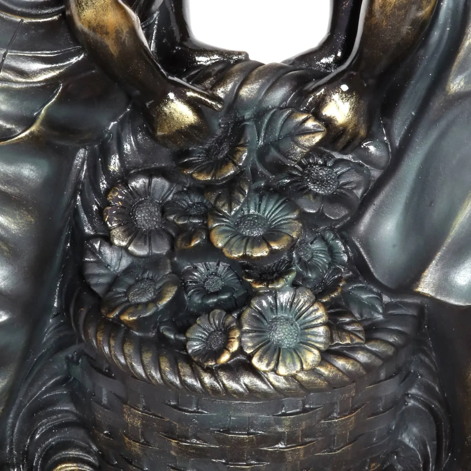Kissing Boy and Girl in Bronze Look with Patina Finish Garden Statuary, 20 Inch