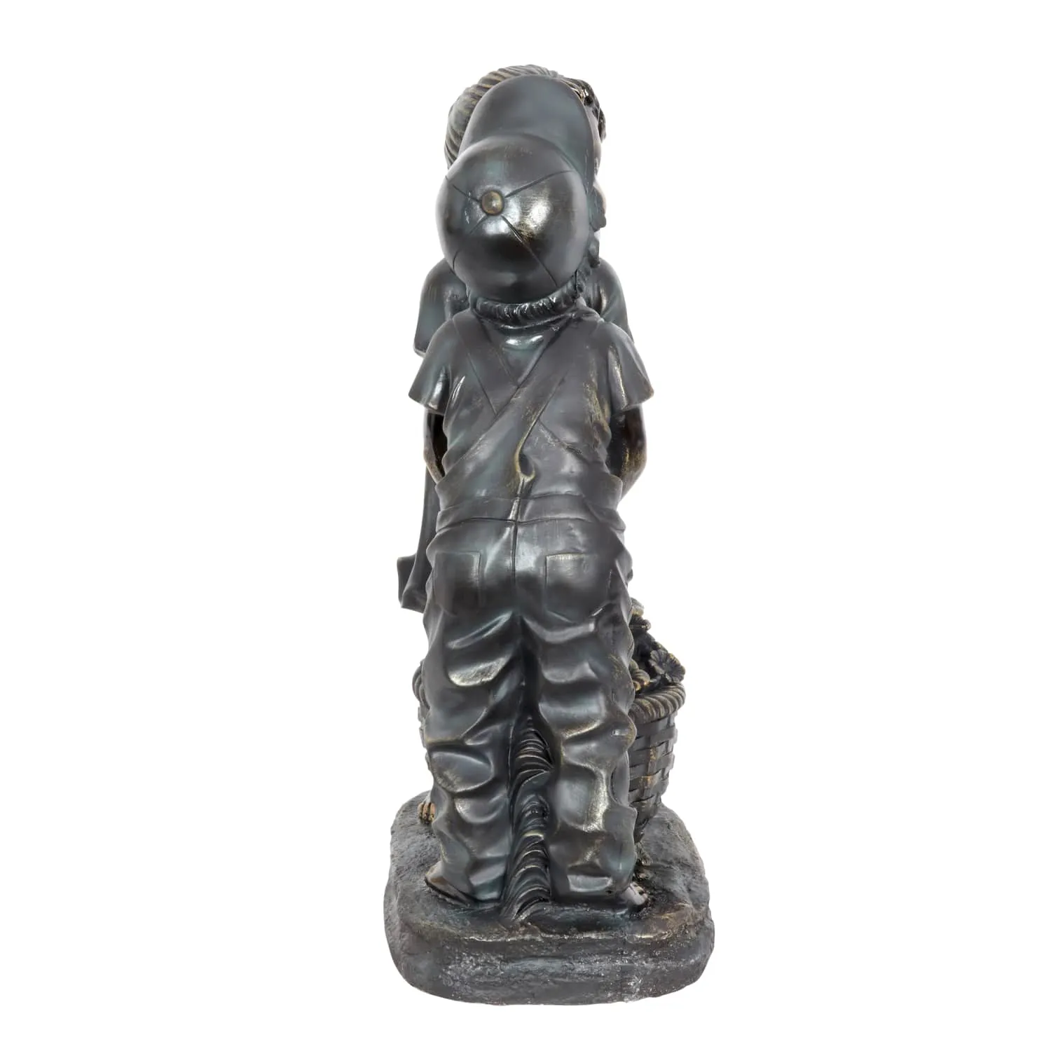 Kissing Boy and Girl in Bronze Look with Patina Finish Garden Statuary, 20 Inch