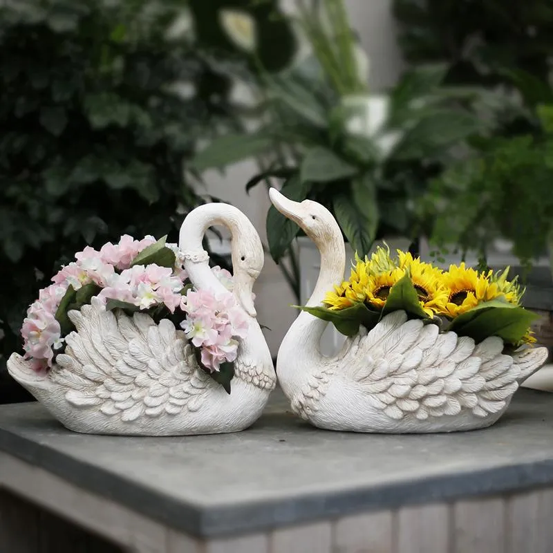 Large White Swan Flower Pot, Animal Statue for Garden Ornament, Swan Lovers Statues, Villa Courtyard Decor, Outdoor Decoration Ideas, Garden Ideas