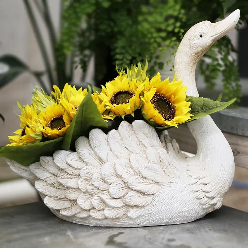 Large White Swan Flower Pot, Animal Statue for Garden Ornament, Swan Lovers Statues, Villa Courtyard Decor, Outdoor Decoration Ideas, Garden Ideas