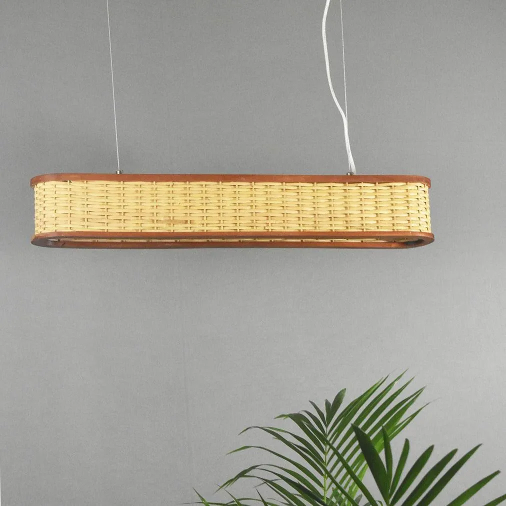 Luzea Rattan Cane Pendant Light - Long Bamboo Chandelier for Dining Room