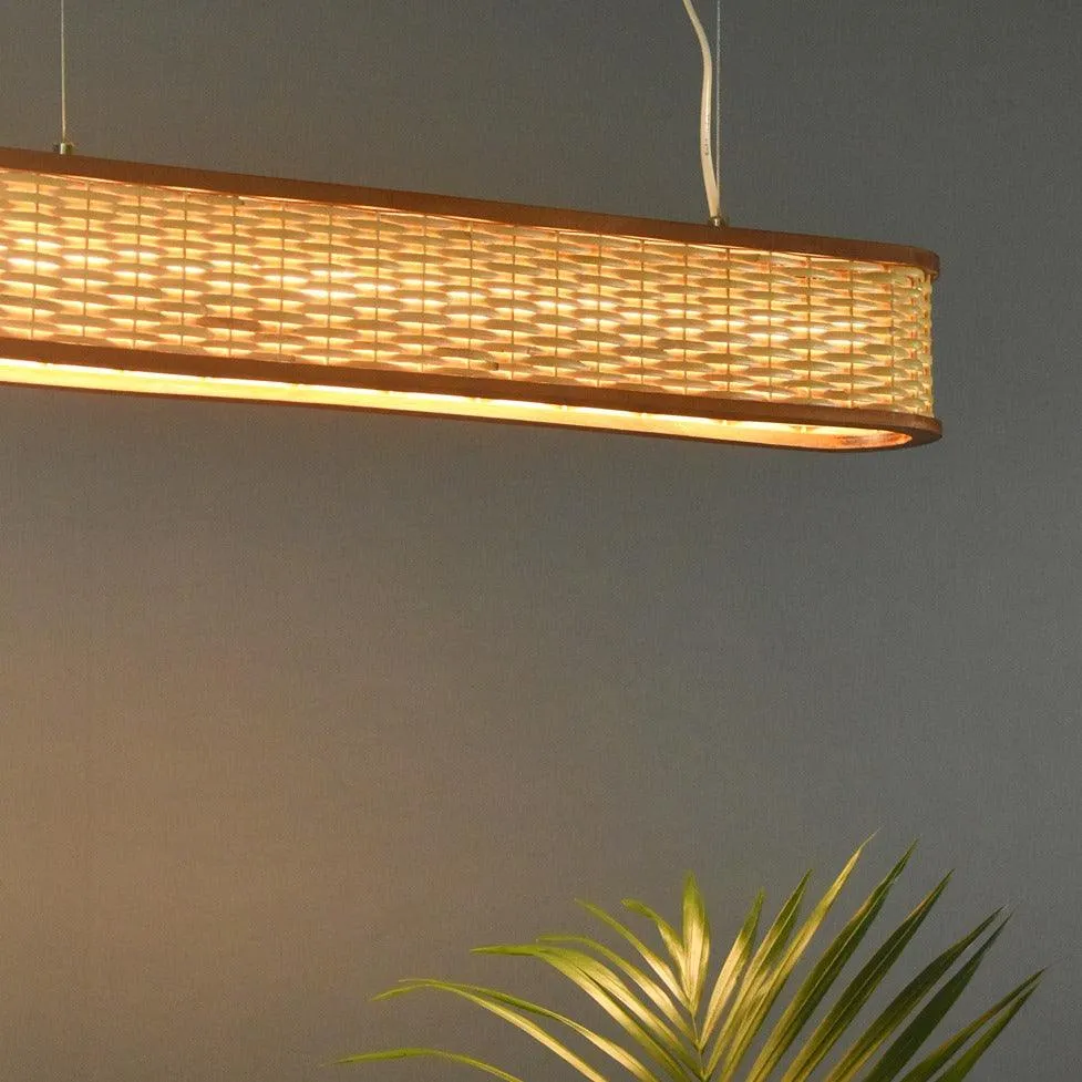 Luzea Rattan Cane Pendant Light - Long Bamboo Chandelier for Dining Room