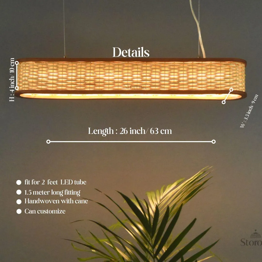 Luzea Rattan Cane Pendant Light - Long Bamboo Chandelier for Dining Room
