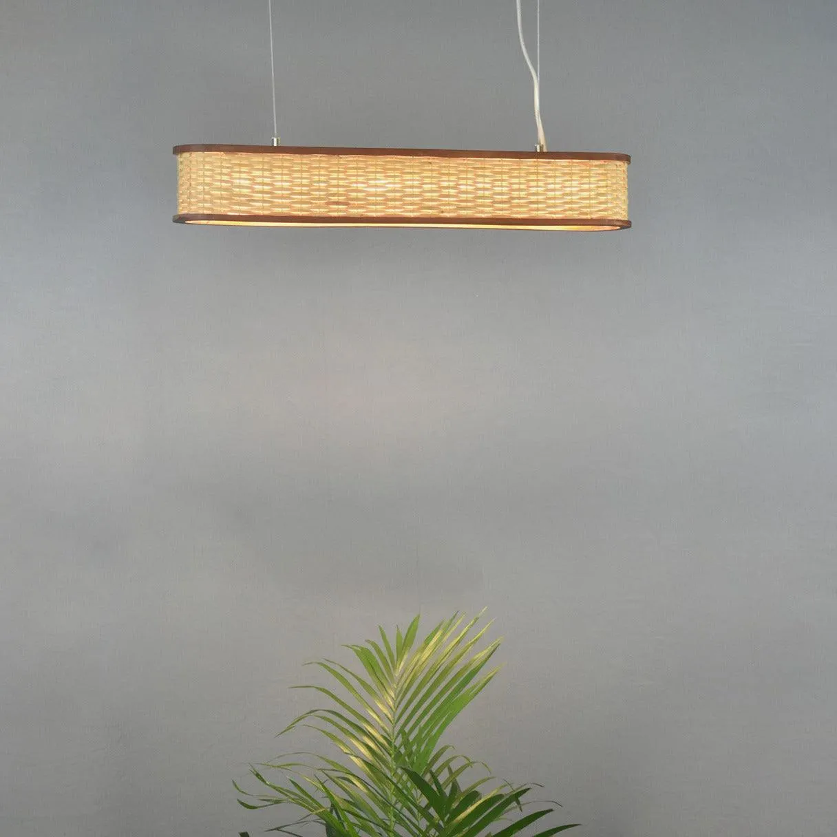 Luzea Rattan Cane Pendant Light - Long Bamboo Chandelier for Dining Room