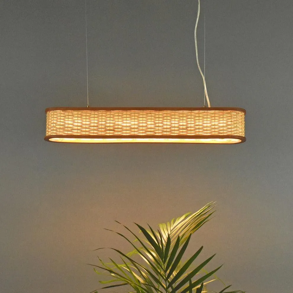 Luzea Rattan Cane Pendant Light - Long Bamboo Chandelier for Dining Room