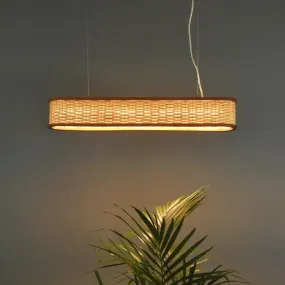 Luzea Rattan Cane Pendant Light - Long Bamboo Chandelier for Dining Room