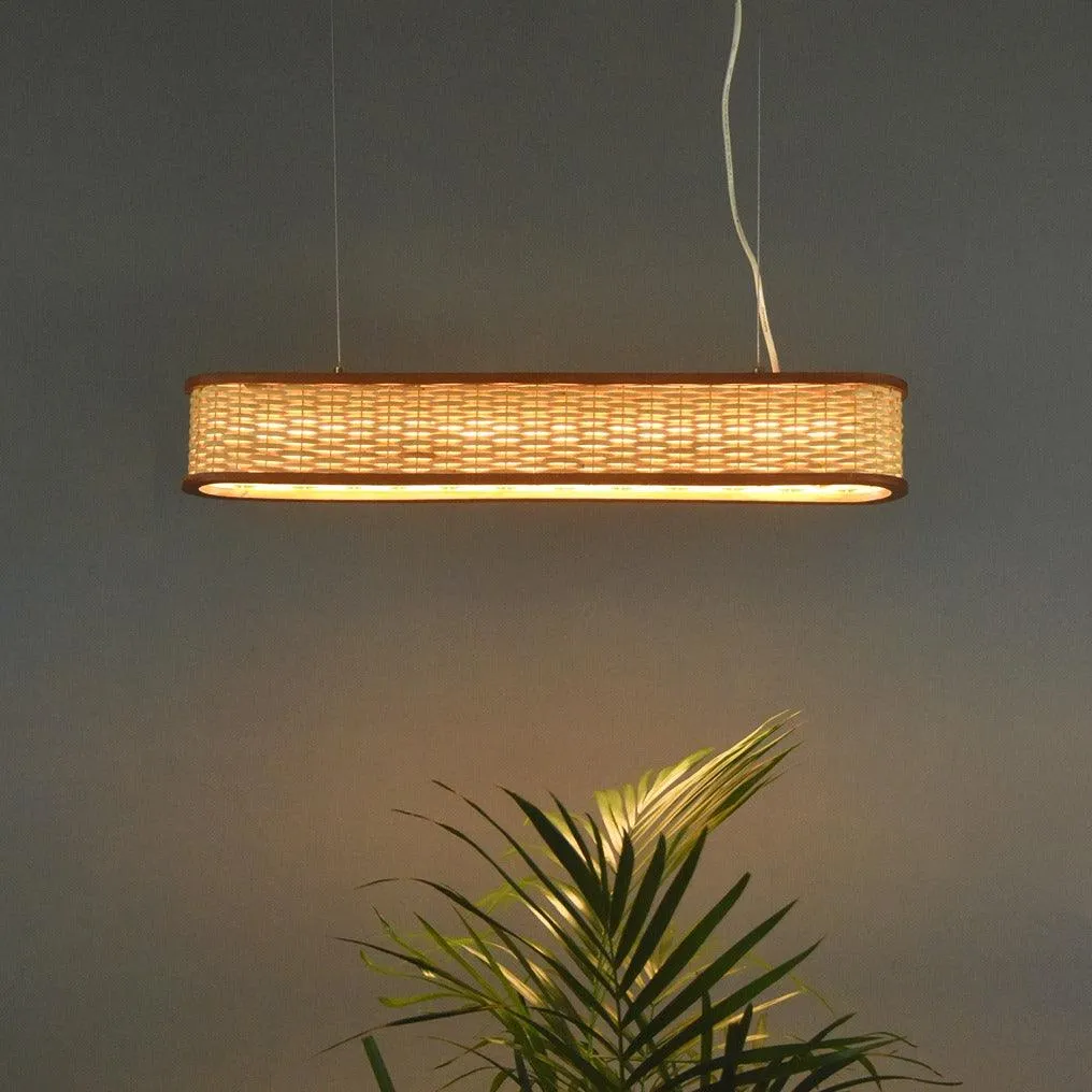 Luzea Rattan Cane Pendant Light - Long Bamboo Chandelier for Dining Room