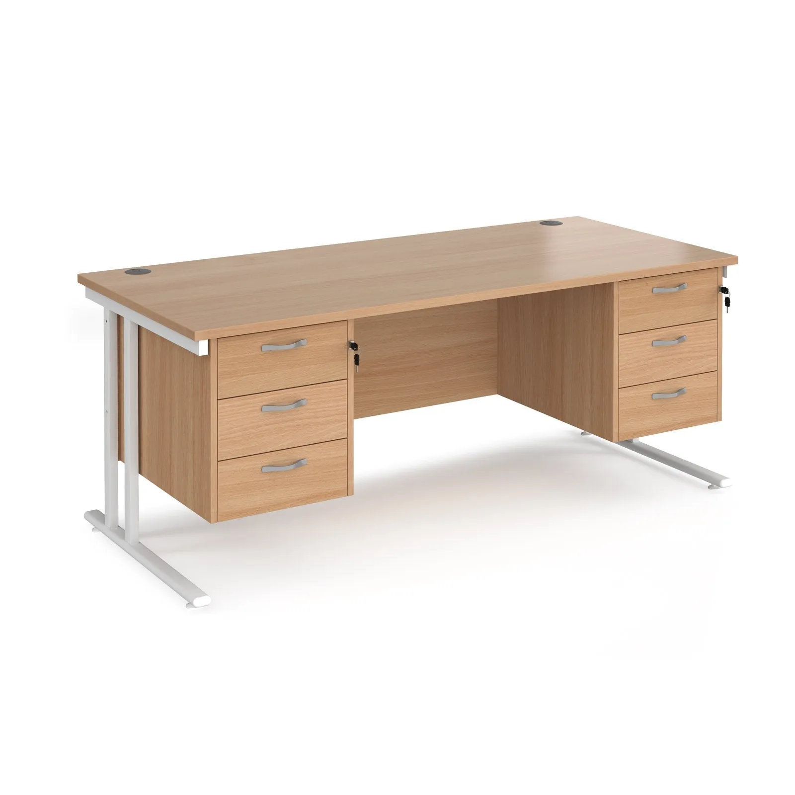 Maestro 25 cantilever 800mm deep desk with 2 x 3 drawer peds