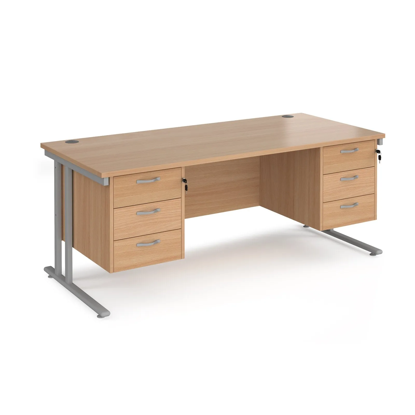 Maestro 25 cantilever 800mm deep desk with 2 x 3 drawer peds
