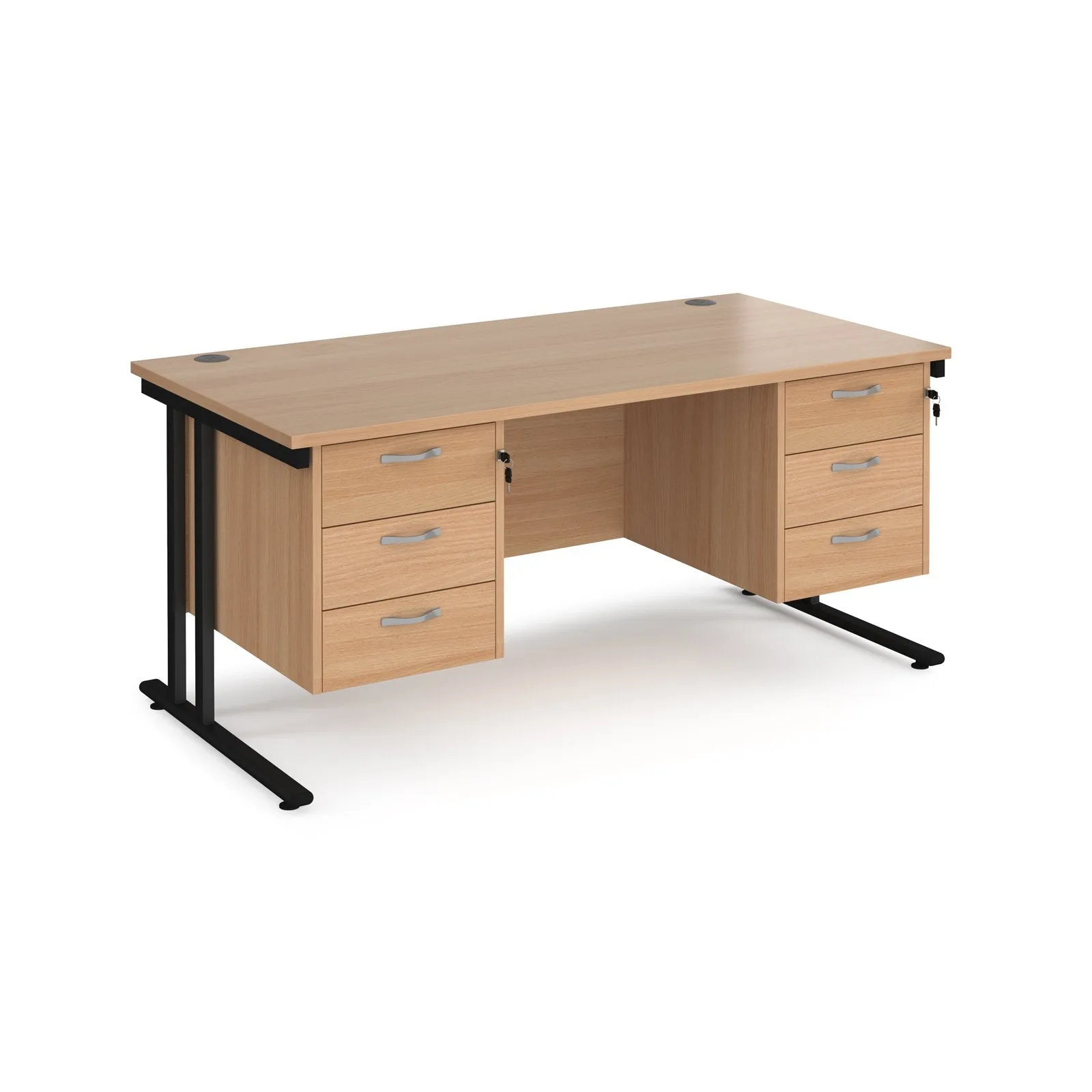 Maestro 25 cantilever 800mm deep desk with 2 x 3 drawer peds