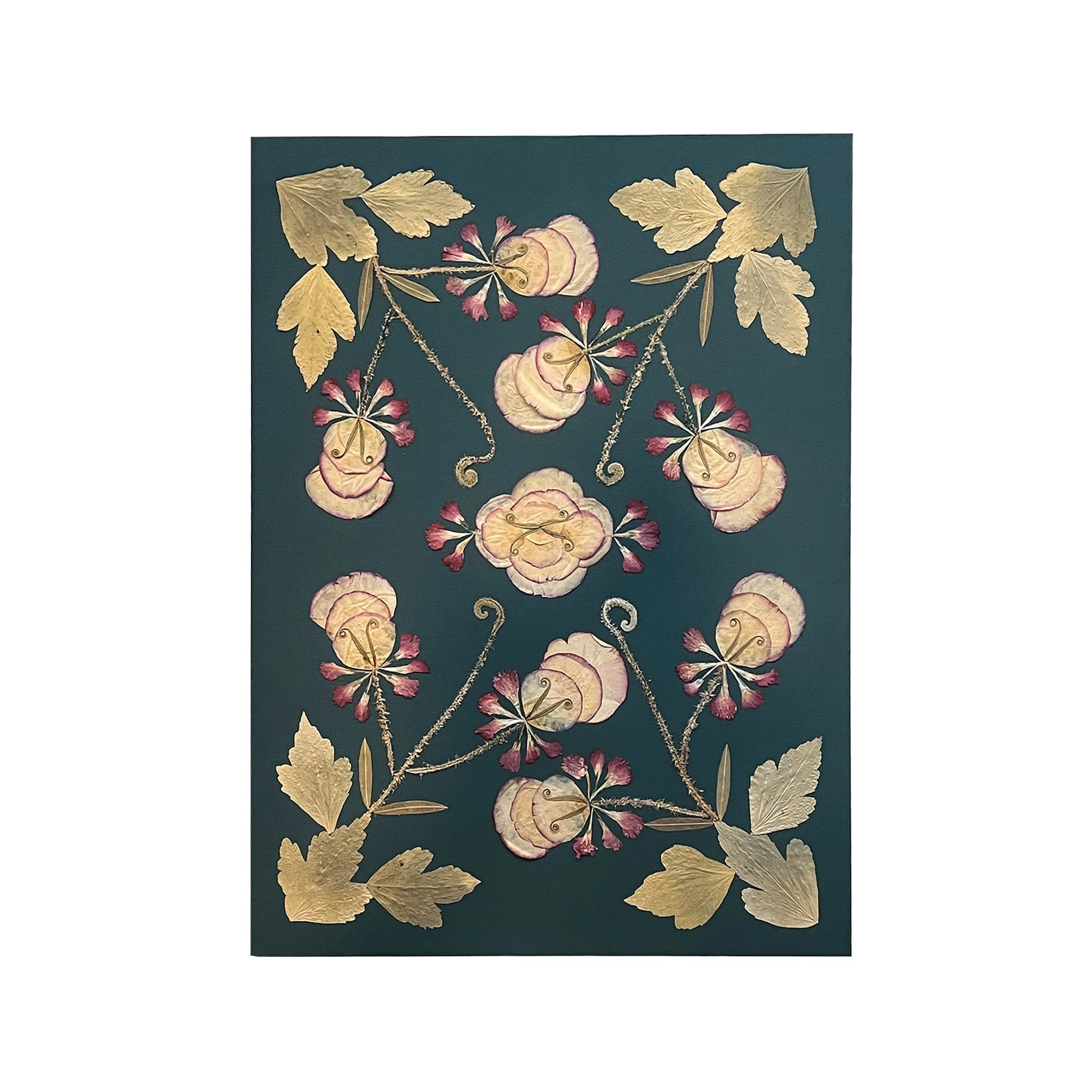 Marian McEvoy, Rose and Carnation Petals with Rose of Sharon and Bamboo Leaves and Fiddlehead Ferns Collage