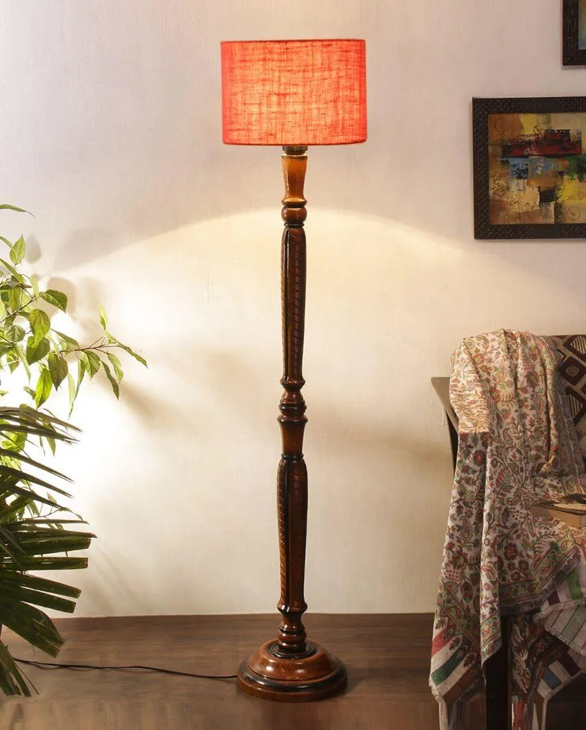 Mid Century Design Jute Shade Wooden Floor Lamp | 12 X 57 inches