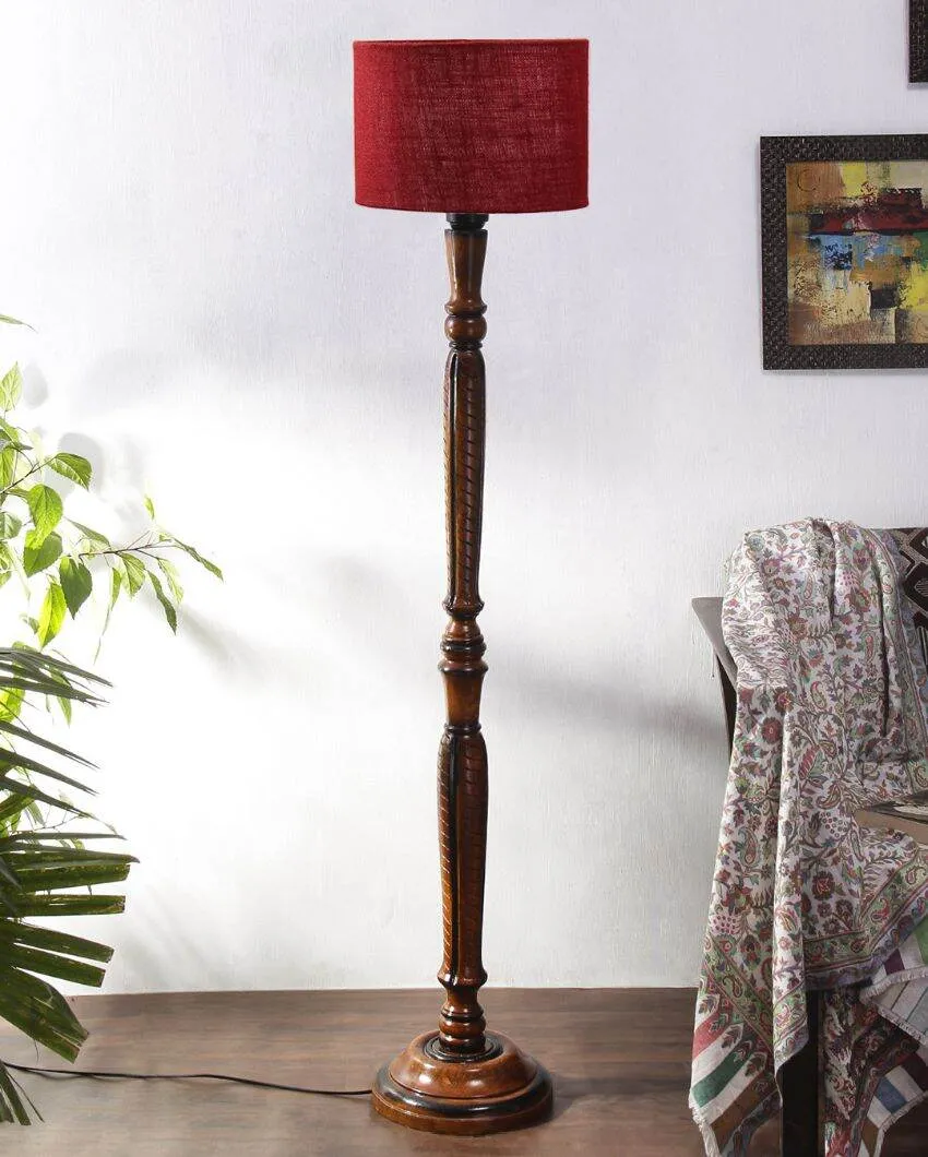 Mid Century Design Jute Shade Wooden Floor Lamp | 12 X 57 inches