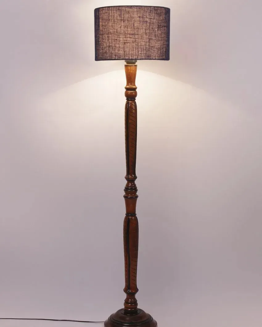 Mid Century Design Jute Shade Wooden Floor Lamp | 12 X 57 inches