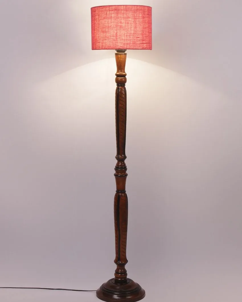 Mid Century Design Jute Shade Wooden Floor Lamp | 12 X 57 inches