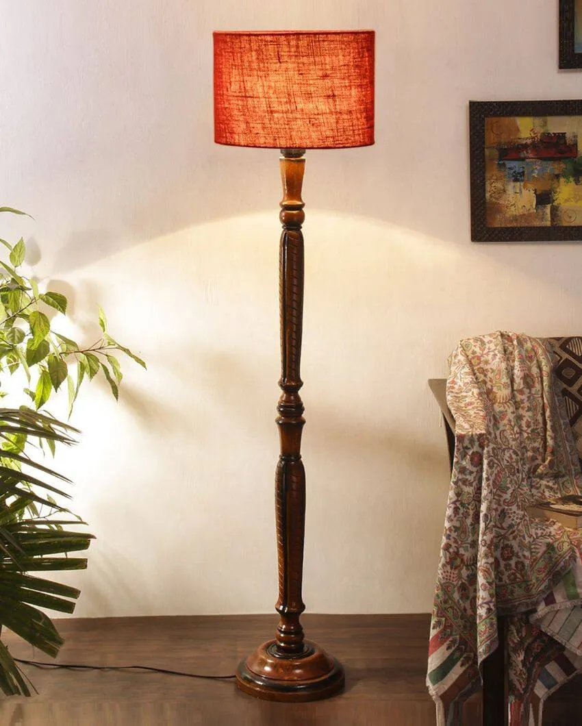 Mid Century Design Jute Shade Wooden Floor Lamp | 12 X 57 inches