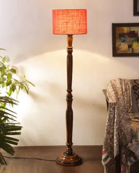 Mid Century Design Jute Shade Wooden Floor Lamp | 12 X 57 inches