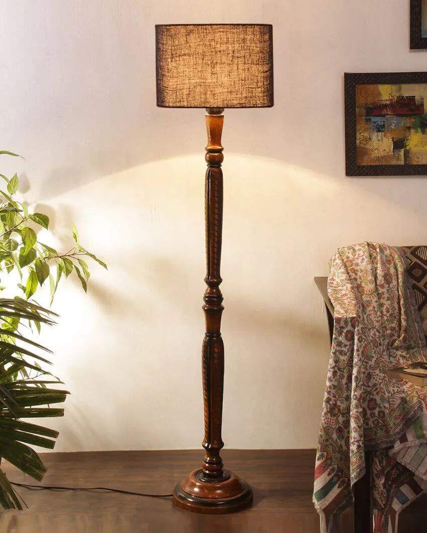 Mid Century Design Jute Shade Wooden Floor Lamp | 12 X 57 inches