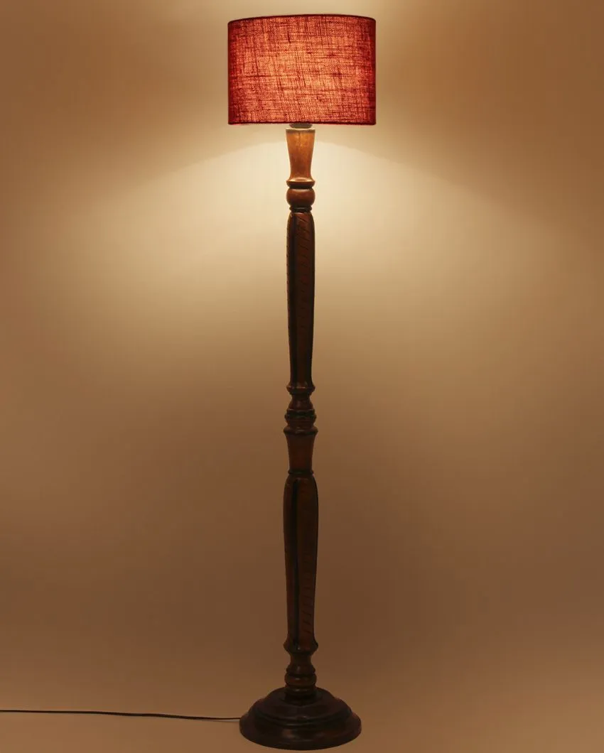 Mid Century Design Jute Shade Wooden Floor Lamp | 12 X 57 inches