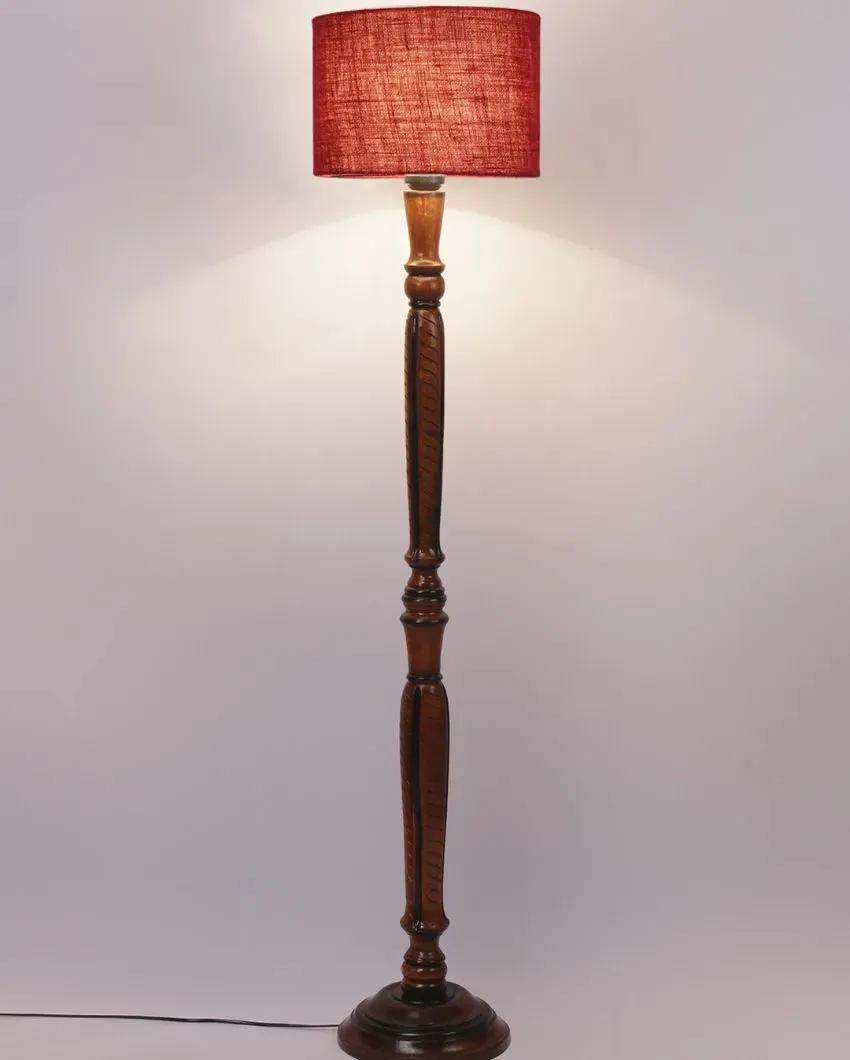 Mid Century Design Jute Shade Wooden Floor Lamp | 12 X 57 inches