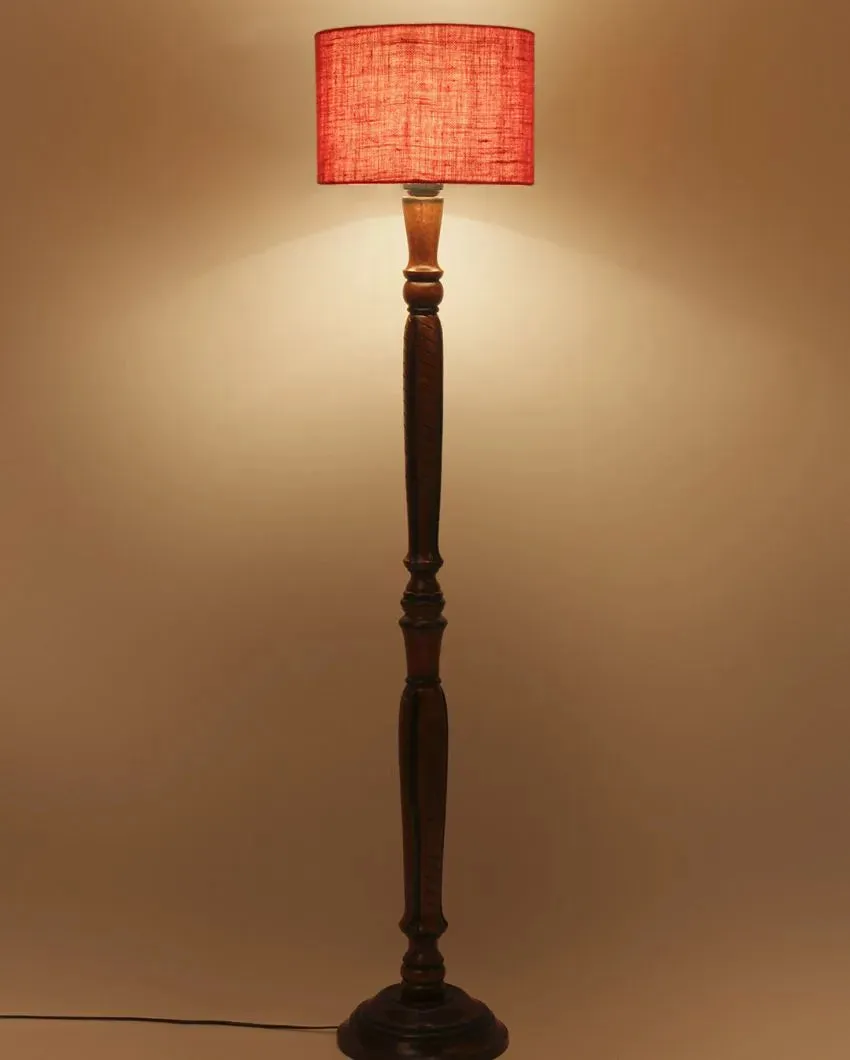 Mid Century Design Jute Shade Wooden Floor Lamp | 12 X 57 inches