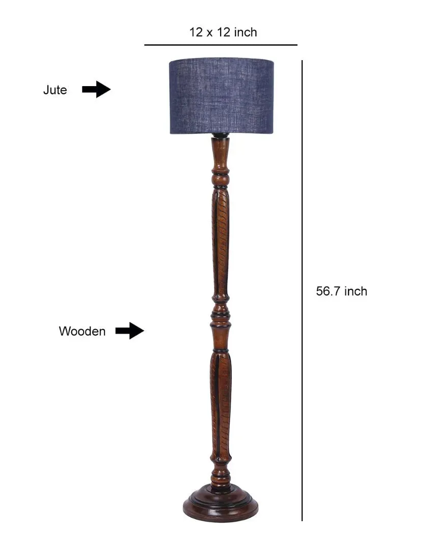 Mid Century Design Jute Shade Wooden Floor Lamp | 12 X 57 inches