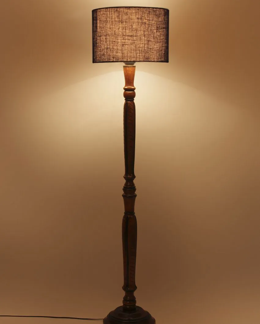 Mid Century Design Jute Shade Wooden Floor Lamp | 12 X 57 inches