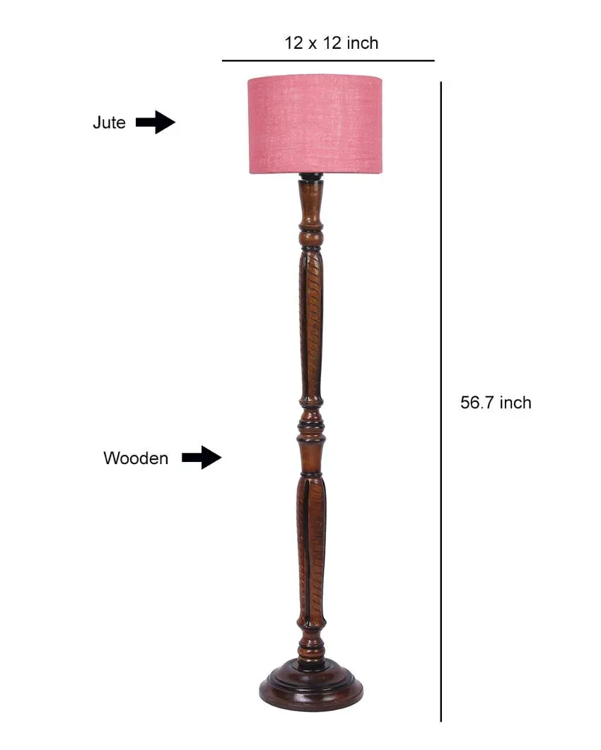 Mid Century Design Jute Shade Wooden Floor Lamp | 12 X 57 inches