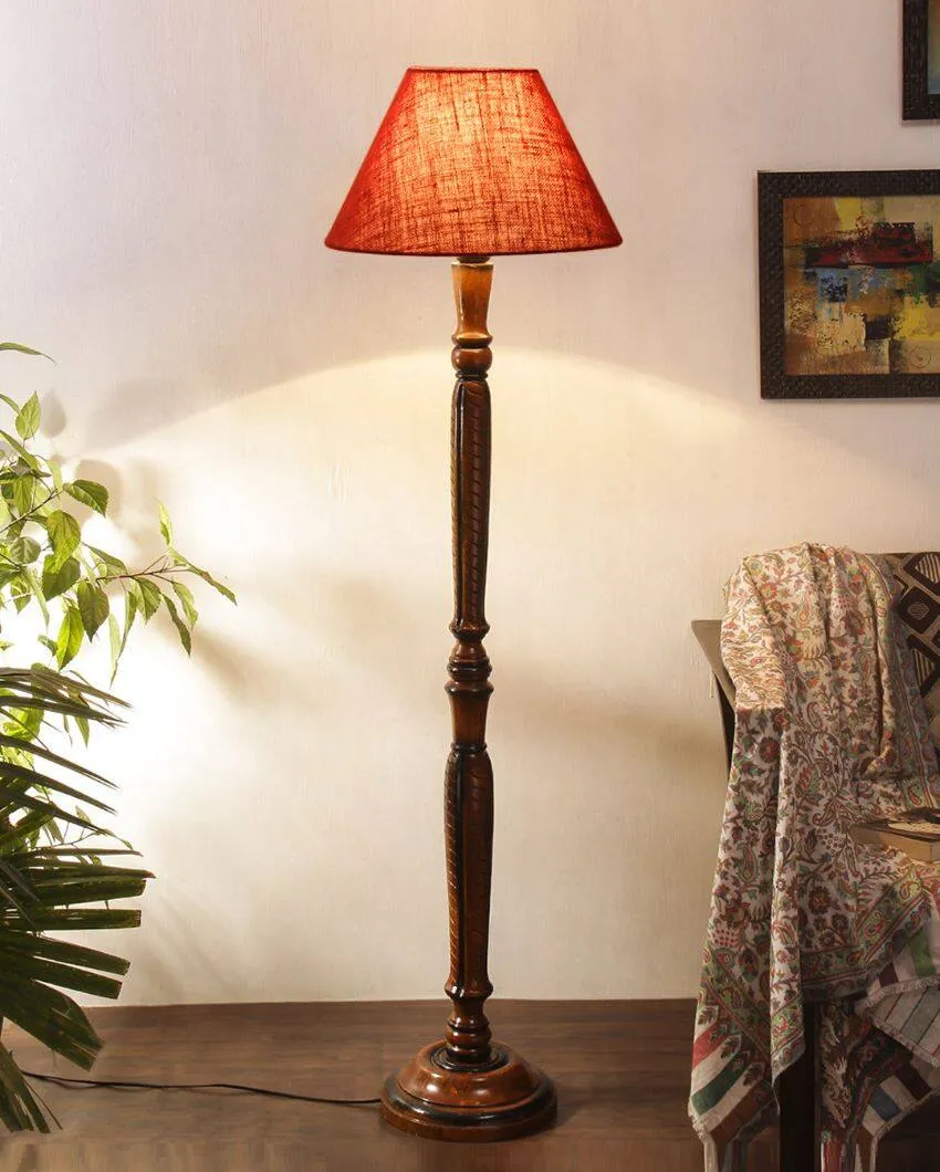 Old fashioned Jute Conical Wooden Floor Lamp | 14 X 56 inches