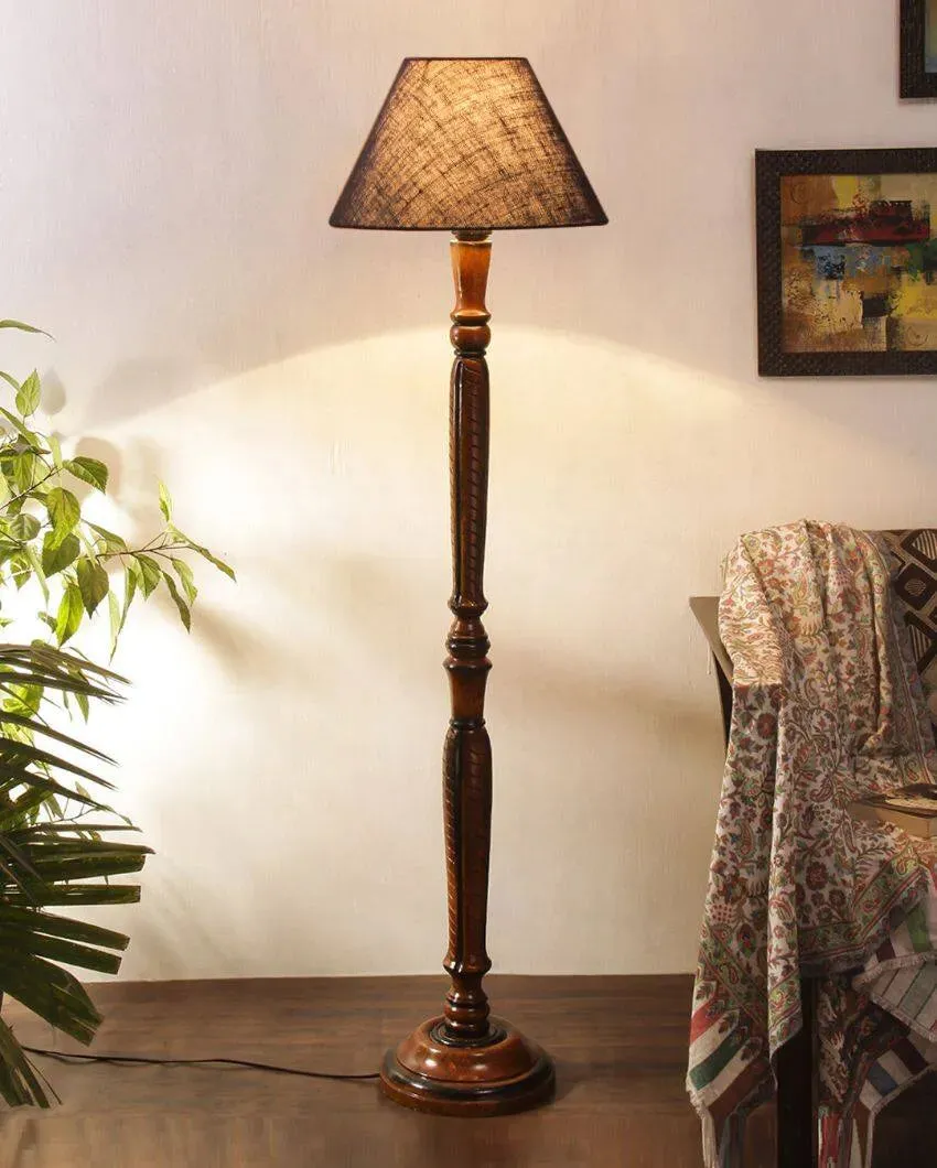 Old fashioned Jute Conical Wooden Floor Lamp | 14 X 56 inches