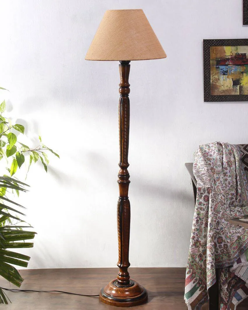 Old fashioned Jute Conical Wooden Floor Lamp | 14 X 56 inches