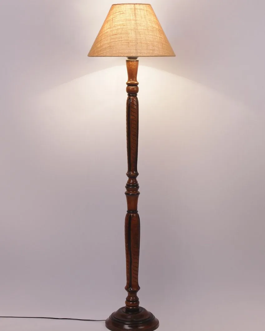 Old fashioned Jute Conical Wooden Floor Lamp | 14 X 56 inches
