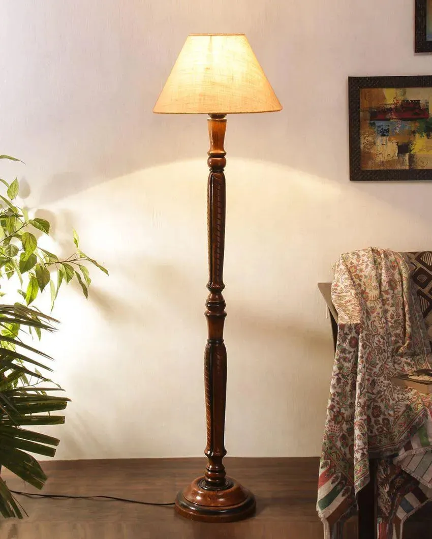 Old fashioned Jute Conical Wooden Floor Lamp | 14 X 56 inches