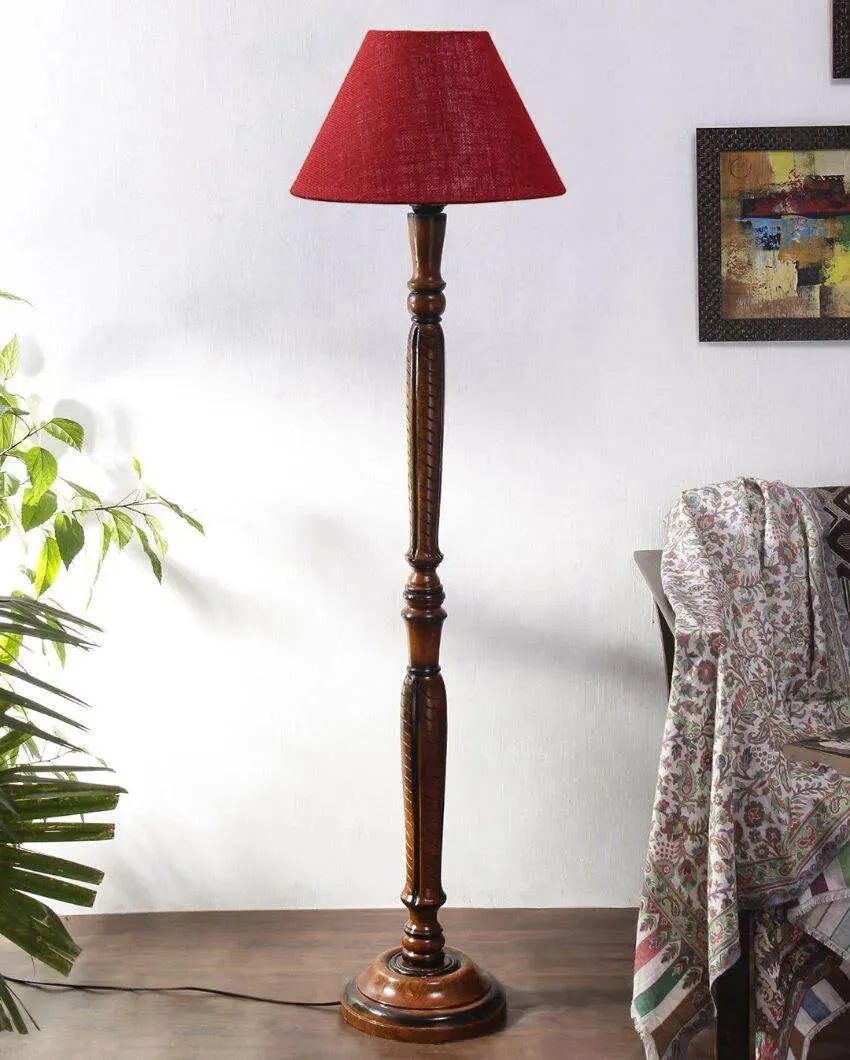 Old fashioned Jute Conical Wooden Floor Lamp | 14 X 56 inches
